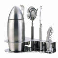 Bar set/wine accessories, includes cocktail shaker/ice tongs/corkscrew/strainer/knife/tool holder
